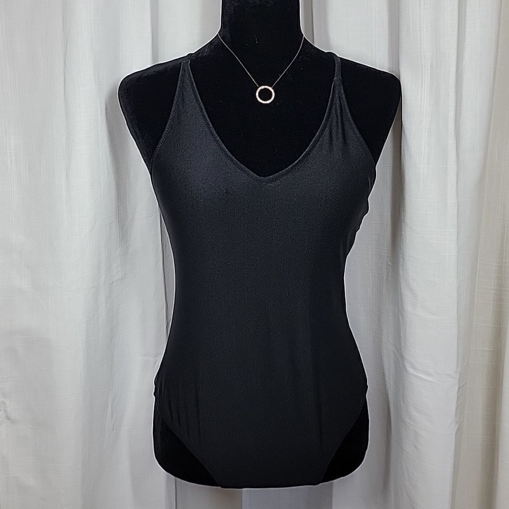 Ekouer Black V-neck Strappy Crossback One-piece Swimsuit - Picture 8 of 16